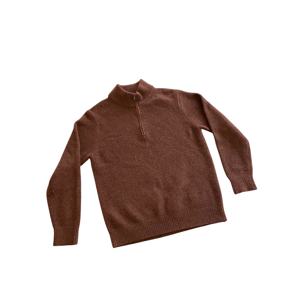 Uniqlo Quarter Zip Pullover Mens Large Brown Wool Blend Mock Neck Sweater L